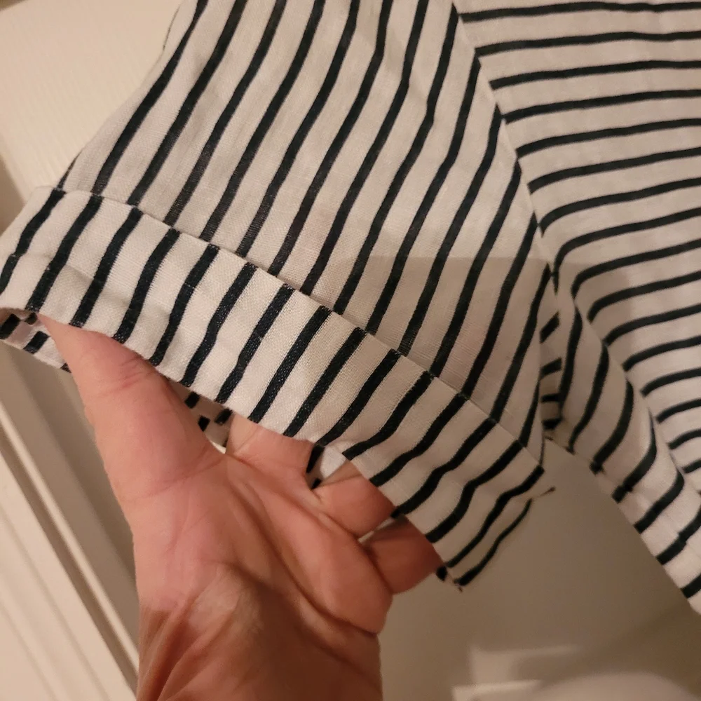 Laura Bianchi Navy White Striped Short Sleeve Dress Linen Size XS - Picture 3 of 9